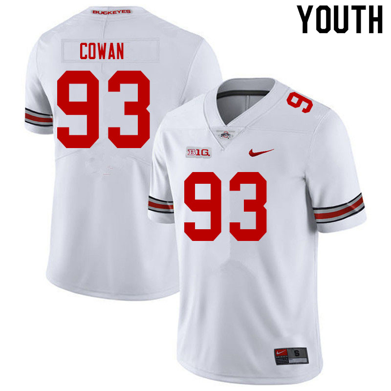 Ohio State Buckeyes Jacolbe Cowan Youth #93 White Authentic Stitched College Football Jersey